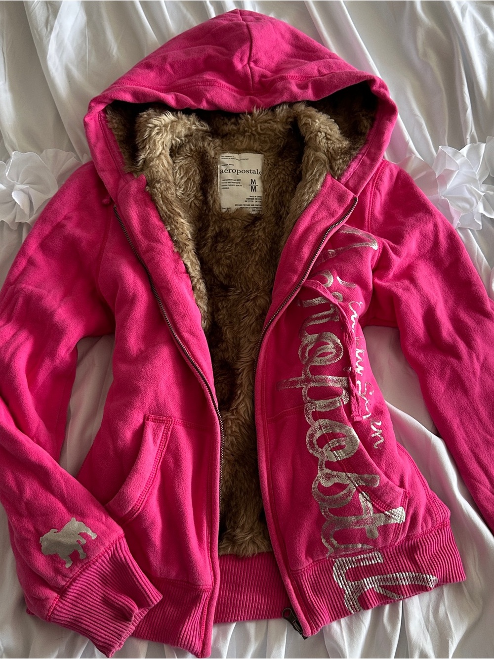 Vintage Aeropostale Pink Faux-Fur Lined Hoodie